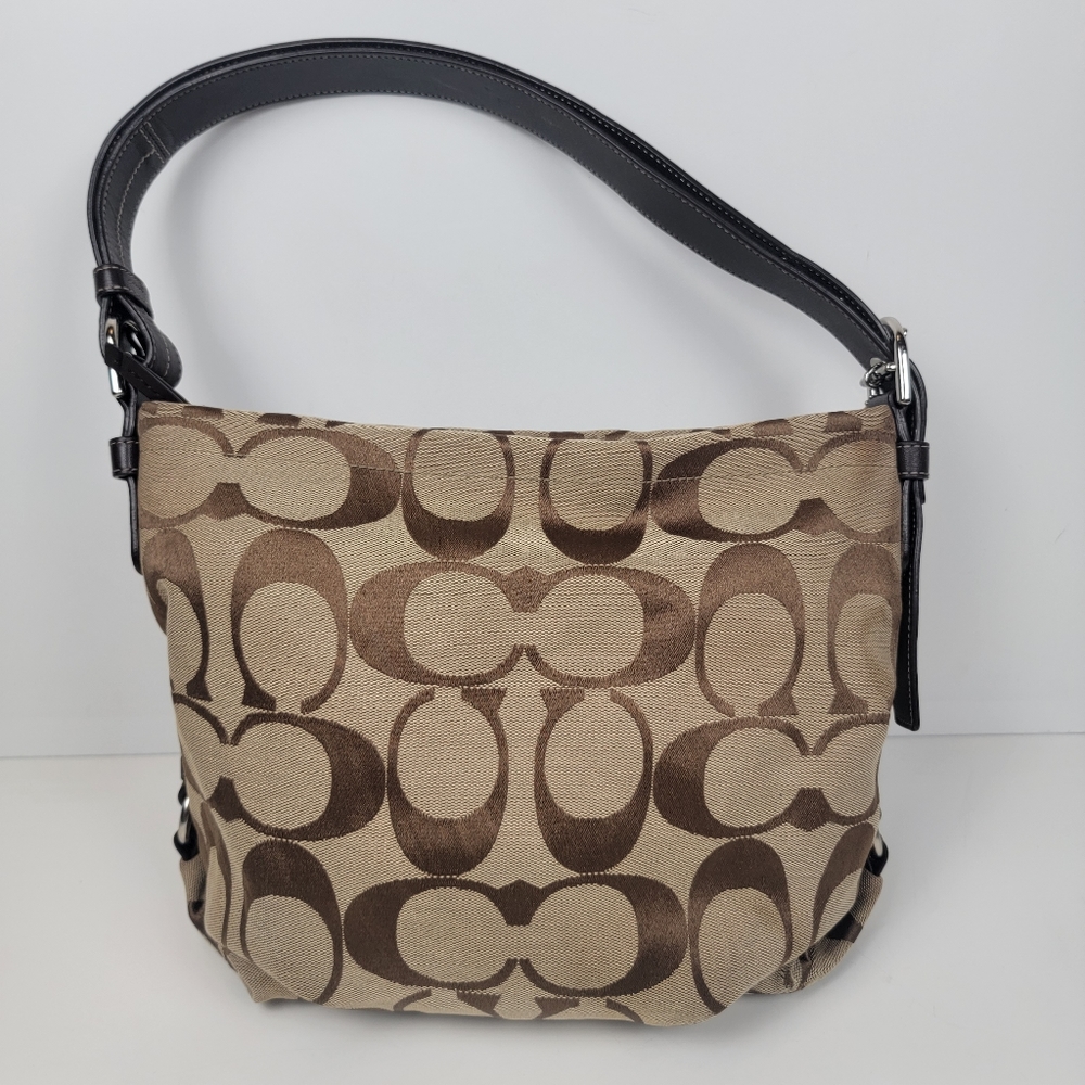 COACH Signature One Canvas and Leather Shoulder Bag, EUC